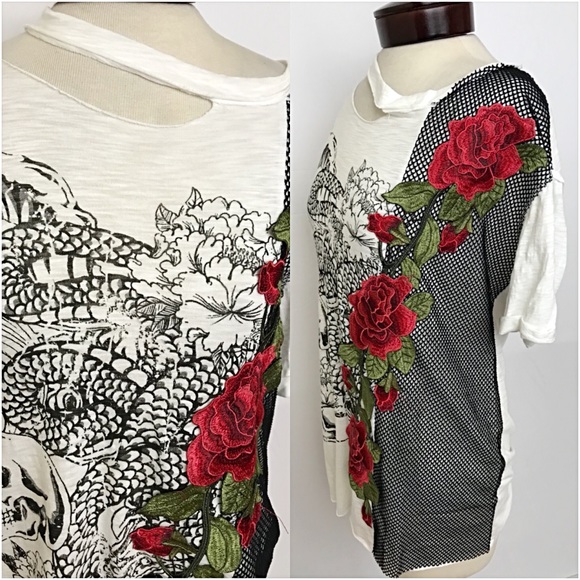 Distressed Floral Skull Graphic Top Tee SML - Picture 4 of 8